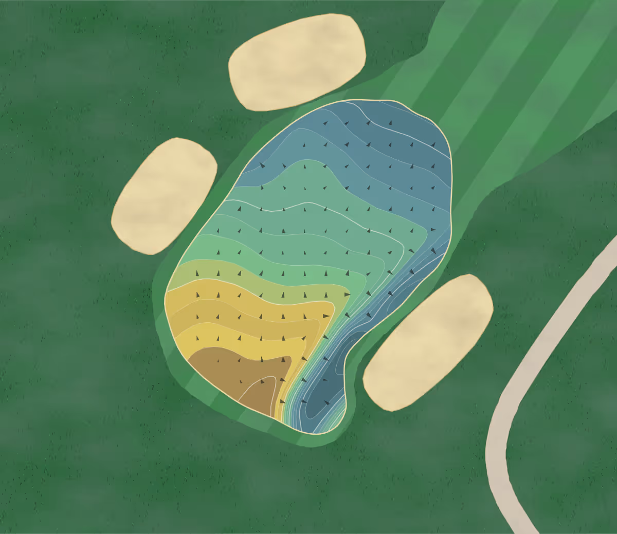 Green contour map of CC Fairfax in Fairfax, Virginia — 250 elevation contours at a 3-inch interval with fall-line arrows, traced from 1-meter lidar