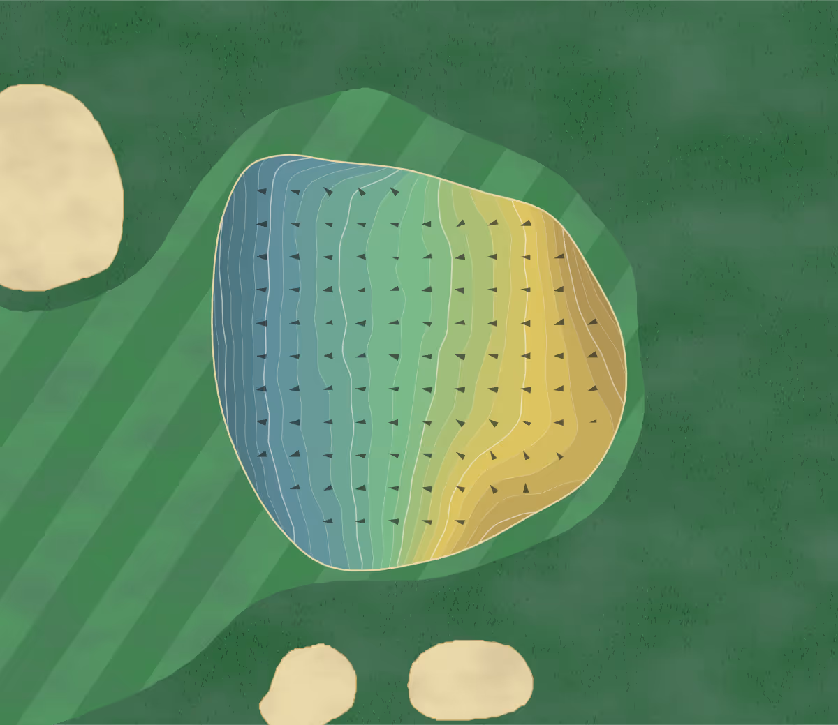 Green contour map of CC Fairfield in Fairfield, Connecticut — 243 elevation contours at a 3-inch interval with fall-line arrows, traced from 1-meter lidar