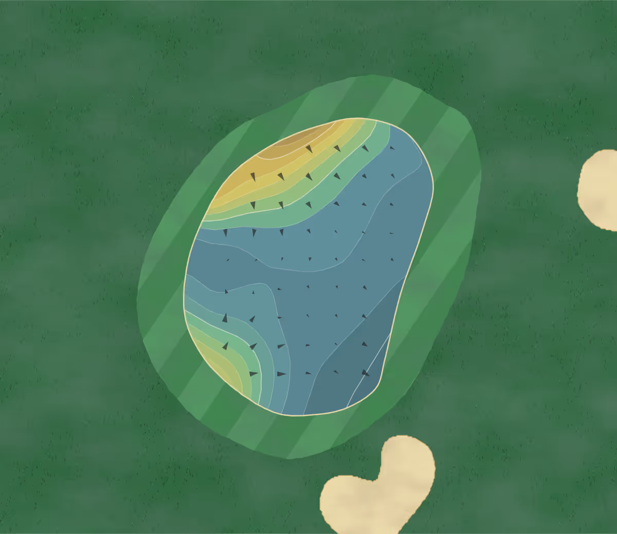 Green contour map of Allen Lake in Snellville, Georgia — 154 elevation contours at a 3-inch interval with fall-line arrows, traced from 1-meter lidar