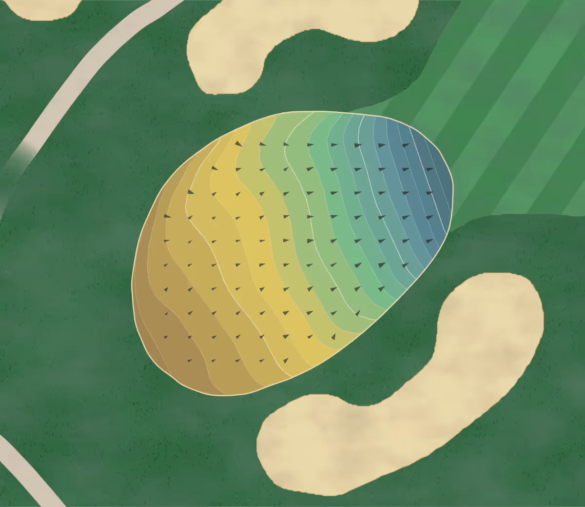 Green contour map of CC Hudson in Hudson, Ohio — 245 elevation contours at a 3-inch interval with fall-line arrows, traced from 1-meter lidar