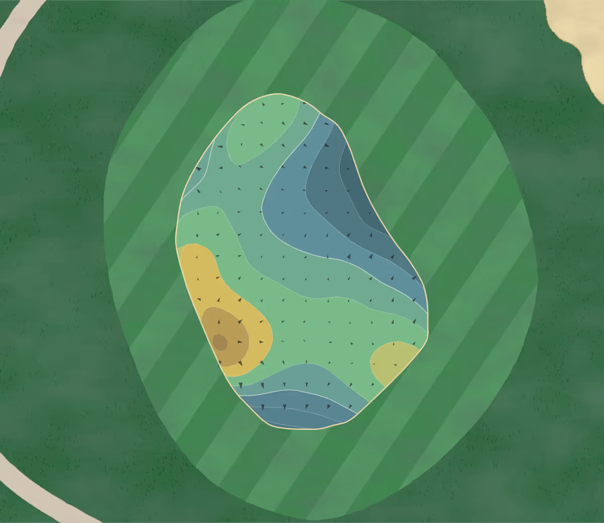 Green contour map of CC of Jackson in Jackson, Mississippi — 151 elevation contours at a 3-inch interval with fall-line arrows, traced from 1-meter lidar