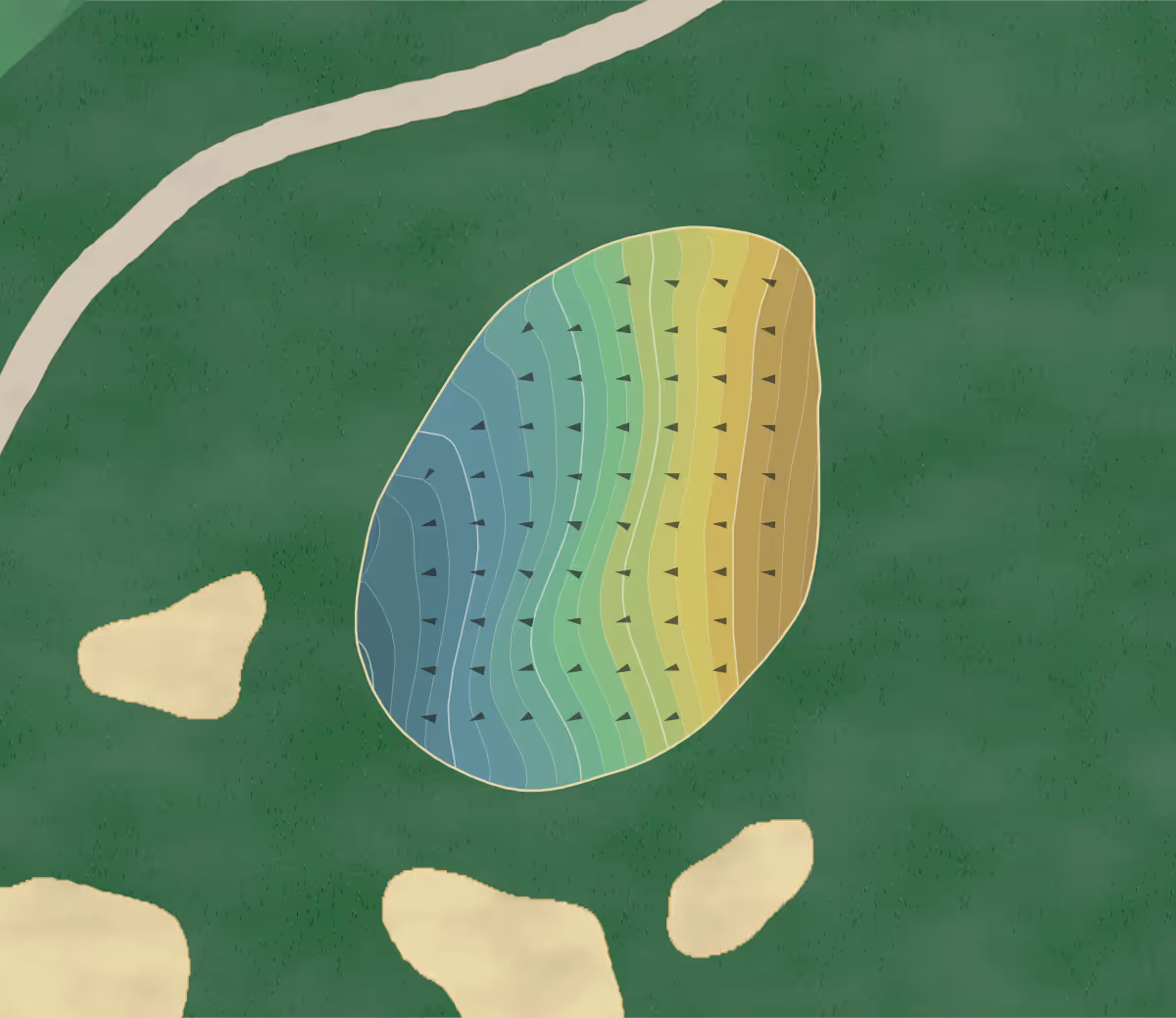 Green contour map of CC New in North Dartmouth, Massachusetts — 309 elevation contours at a 3-inch interval with fall-line arrows, traced from 1-meter lidar