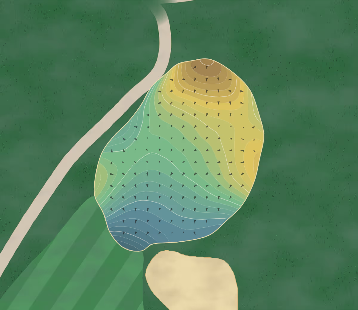 Green contour map of CC New in No.Sutton, New Hampshire — 304 elevation contours at a 3-inch interval with fall-line arrows, traced from 1-meter lidar