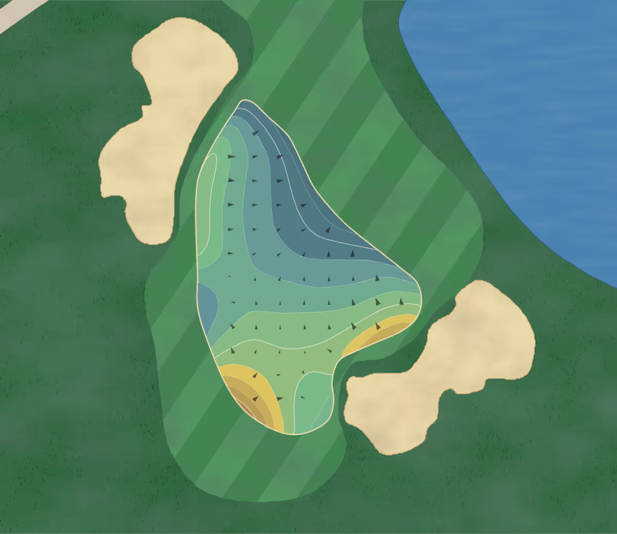Green contour map of CC Orlando in Orlando, Florida — 214 elevation contours at a 3-inch interval with fall-line arrows, traced from 1-meter lidar
