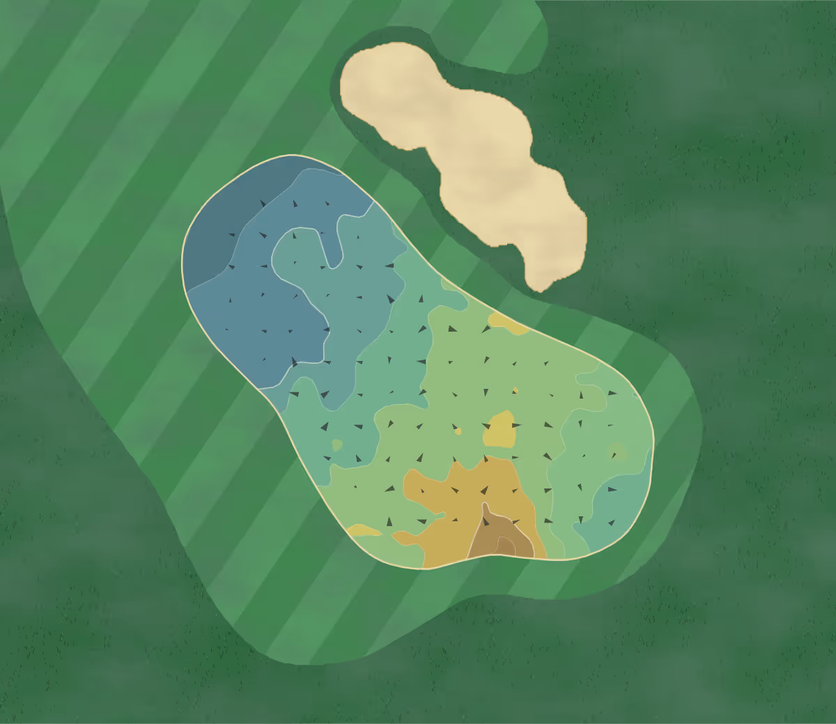 Green contour map of Cc Sioux in Sioux Falls, South Dakota — 192 elevation contours at a 3-inch interval with fall-line arrows, traced from 1-meter lidar
