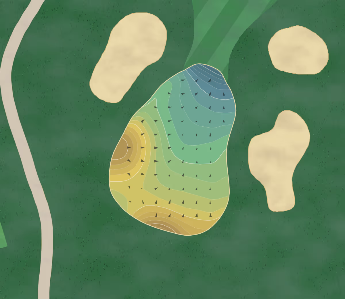 Green contour map of Waterbury in Waterbury, Connecticut — 302 elevation contours at a 3-inch interval with fall-line arrows, traced from 1-meter lidar