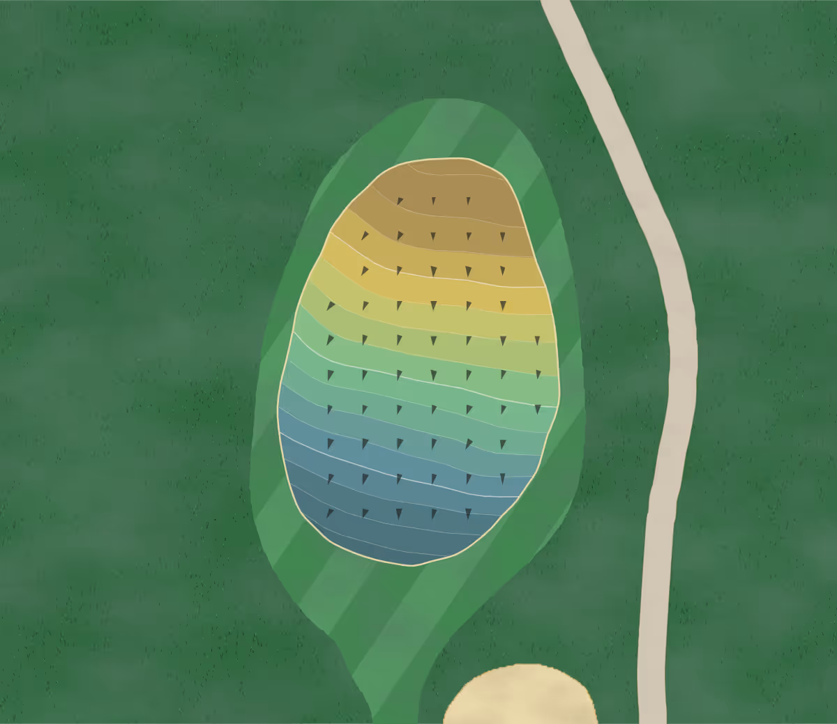 Green contour map of Cedar Creek in Bayville, New Jersey — 132 elevation contours at a 3-inch interval with fall-line arrows, traced from 1-meter lidar