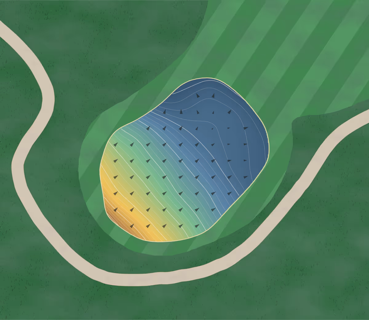 Green contour map of Cedar River in Beaver River, New York — 106 elevation contours at a 3-inch interval with fall-line arrows, traced from 1-meter lidar