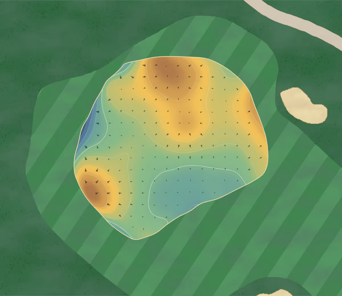 Green contour map of Centennial Gc in Medford, Oregon — 167 elevation contours at a 3-inch interval with fall-line arrows, traced from 1-meter lidar