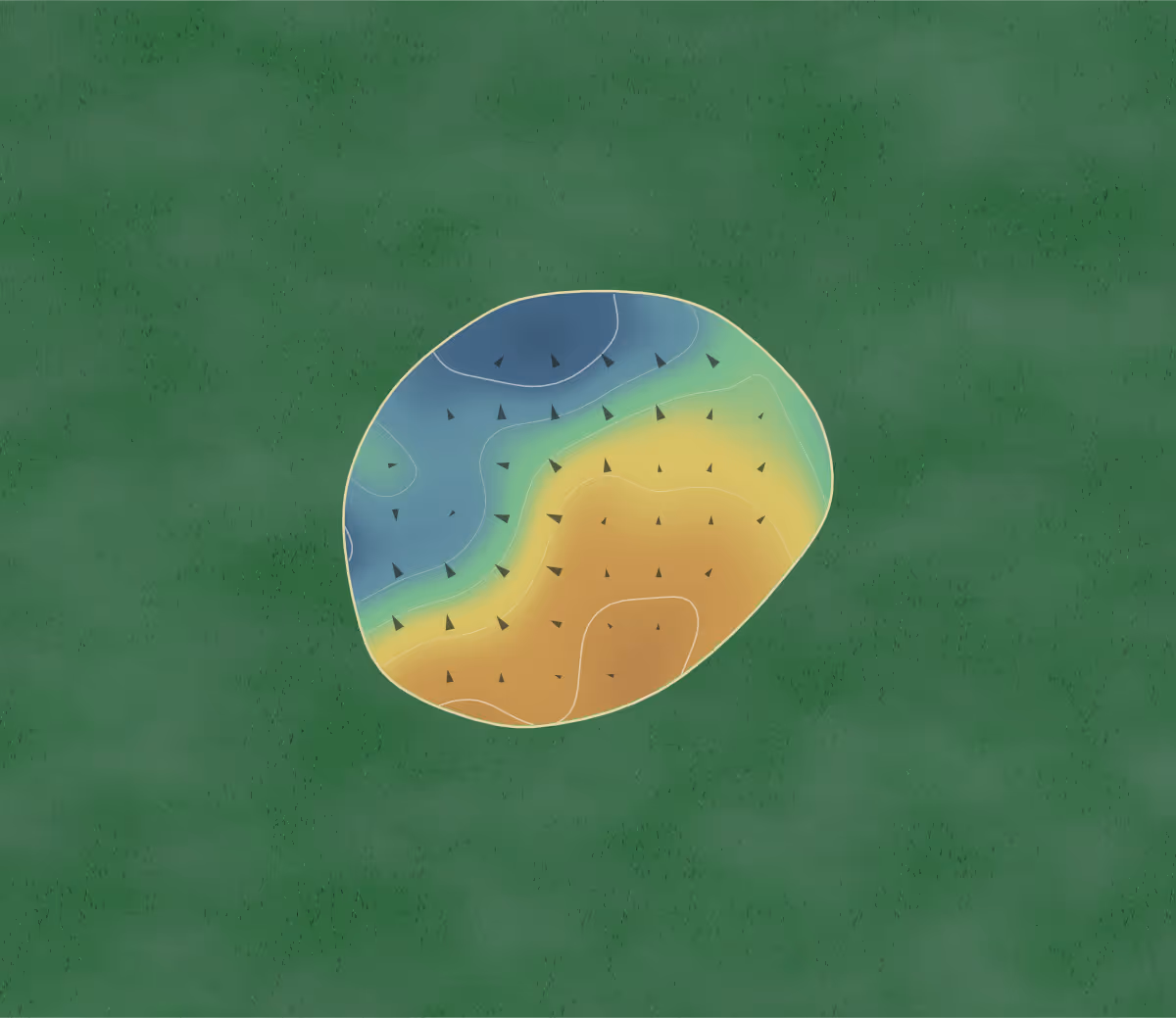 Green contour map of Center Parcs Elveden in United Kingdom — 32 elevation contours at a 8-centimeter interval with fall-line arrows, traced from 1-meter lidar