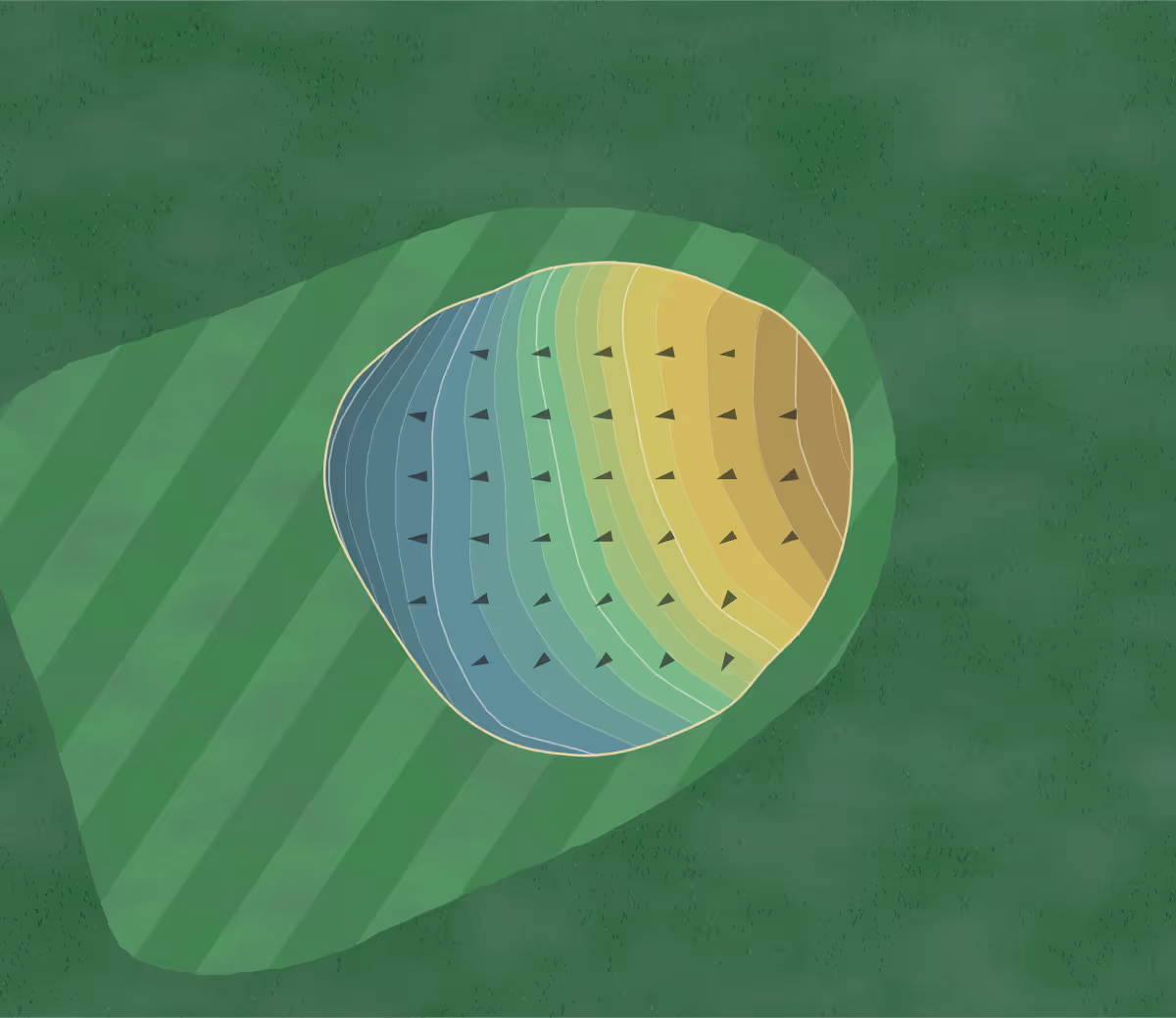 Green contour map of Centerville Municipal Golf Course in Centerville, Tennessee — 100 elevation contours at a 3-inch interval with fall-line arrows, traced from 1-meter lidar