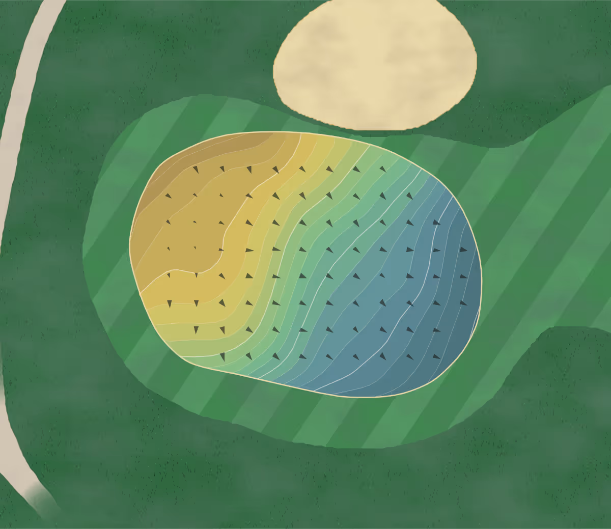 Green contour map of Central Valley in Hartford, South Dakota — 186 elevation contours at a 3-inch interval with fall-line arrows, traced from 1-meter lidar