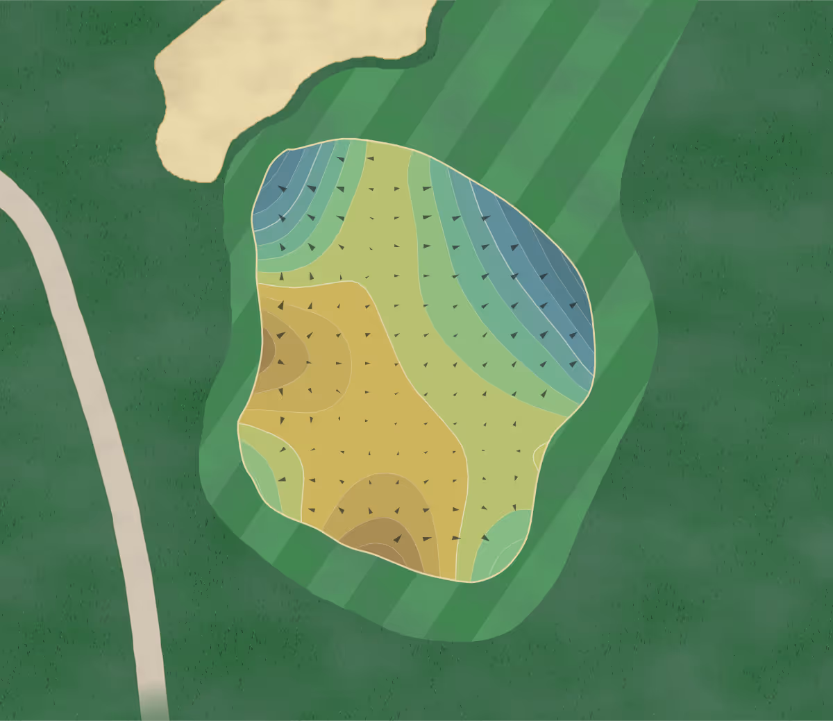 Green contour map of Centura Hills in Cairo, Nebraska — 189 elevation contours at a 3-inch interval with fall-line arrows, traced from 1-meter lidar