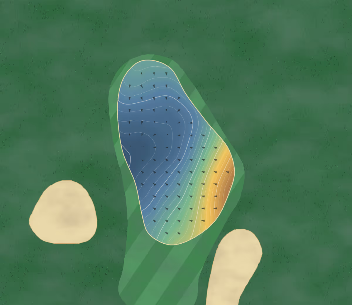 Green contour map of Château l'Arc in Fuveau, France — 213 elevation contours at a 8-centimeter interval with fall-line arrows, traced from 1-meter lidar
