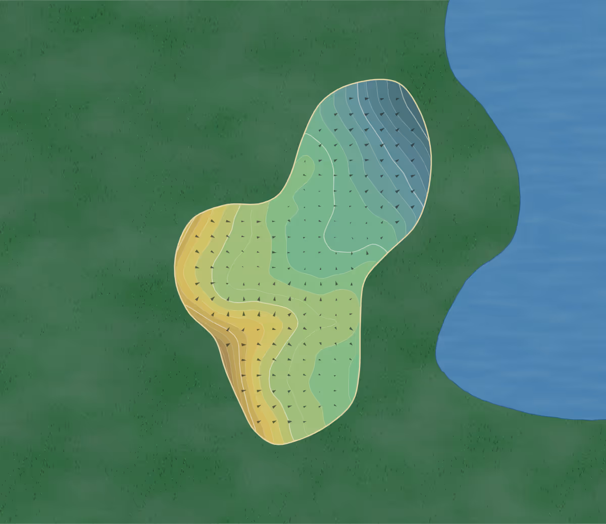 Green contour map of Champion Hills in Victor, New York — 121 elevation contours at a 3-inch interval with fall-line arrows, traced from 1-meter lidar