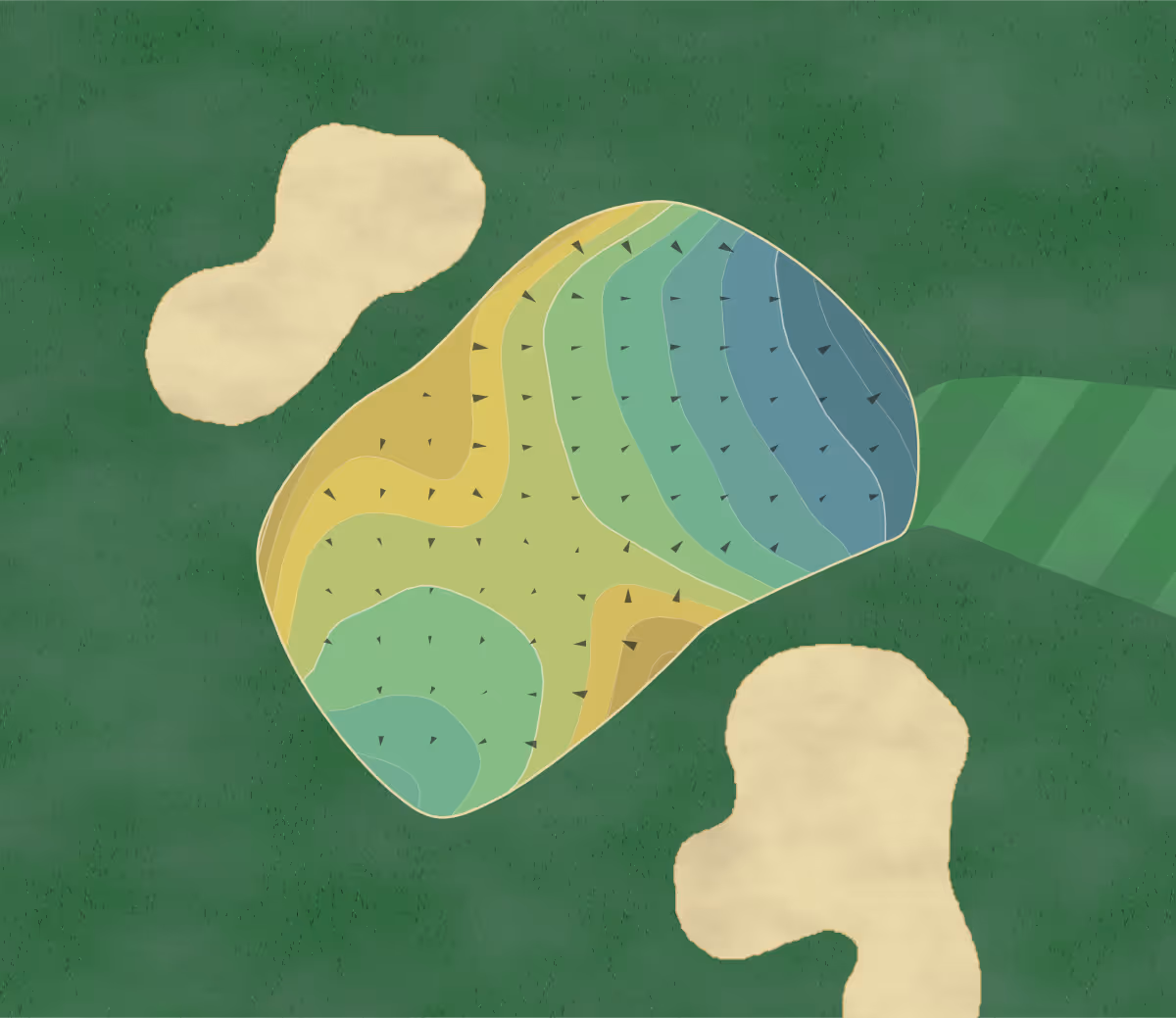 Green contour map of ChampionsGate in ChampionsGate, Florida — 16 elevation contours at a 3-inch interval with fall-line arrows, traced from 1-meter lidar