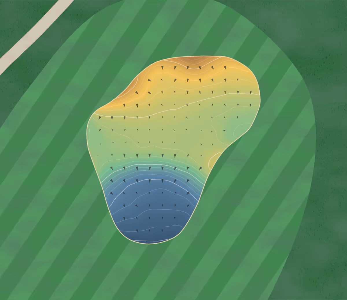 Green contour map of Chapel Hill CC in Chapel Hill, North Carolina: 226 elevation contours at a 3-inch interval with fall-line arrows, traced from 1-meter lidar