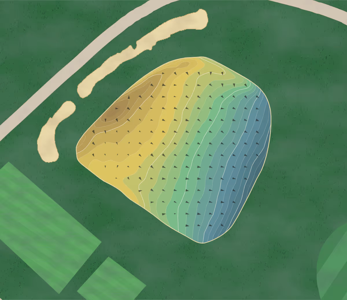 Green contour map of Charles River in Newton Centre, Massachusetts — 334 elevation contours at a 3-inch interval with fall-line arrows, traced from 1-meter lidar
