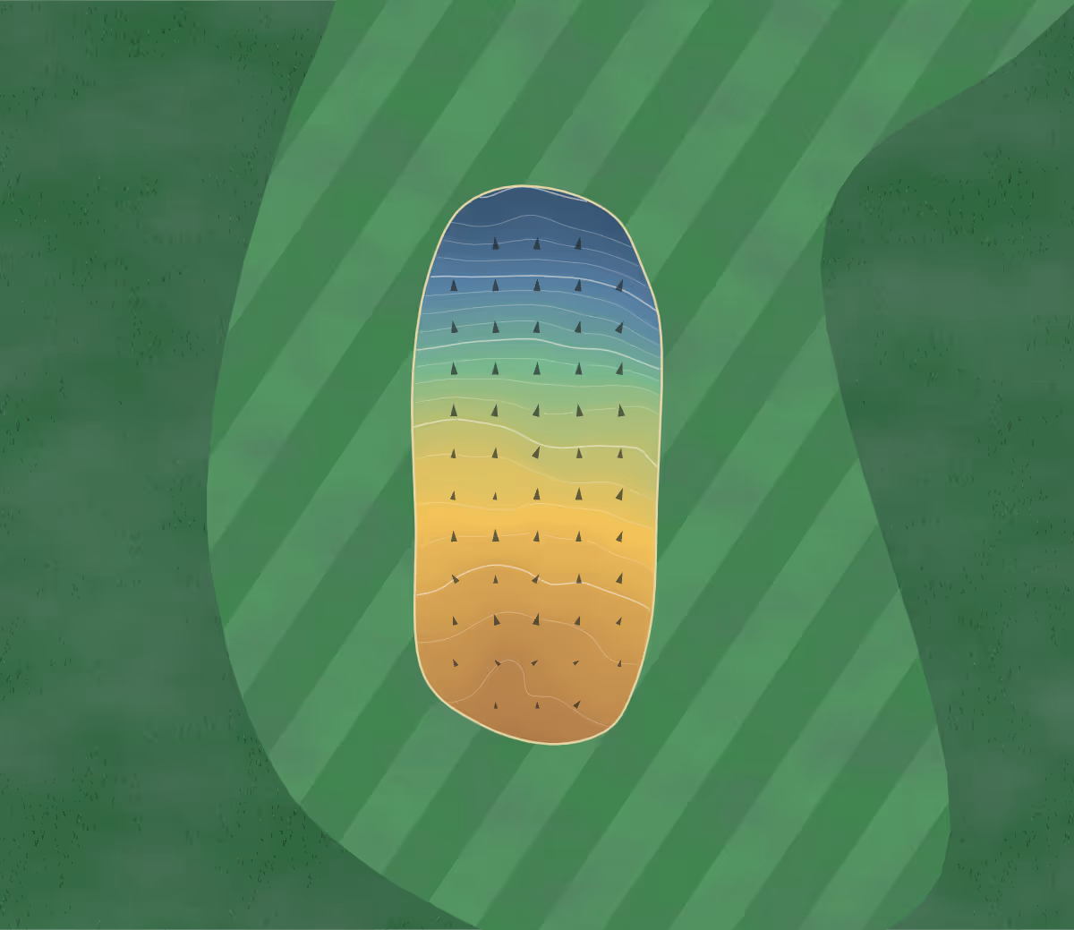 Green contour map of Charleston Cc in Charleston, Missouri — 85 elevation contours at a 3-inch interval with fall-line arrows, traced from 1-meter lidar