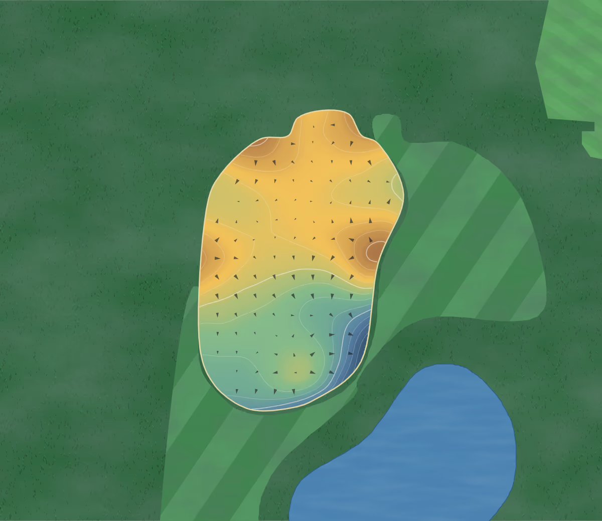 Green contour map of Charleville in Charleville, Ireland: 122 elevation contours at a 8-centimeter interval with fall-line arrows, traced from 1-meter lidar