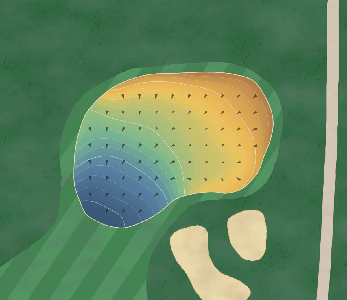 Green contour map of Charlie Vettner in Louisville, Kentucky — 176 elevation contours at a 3-inch interval with fall-line arrows, traced from 1-meter lidar