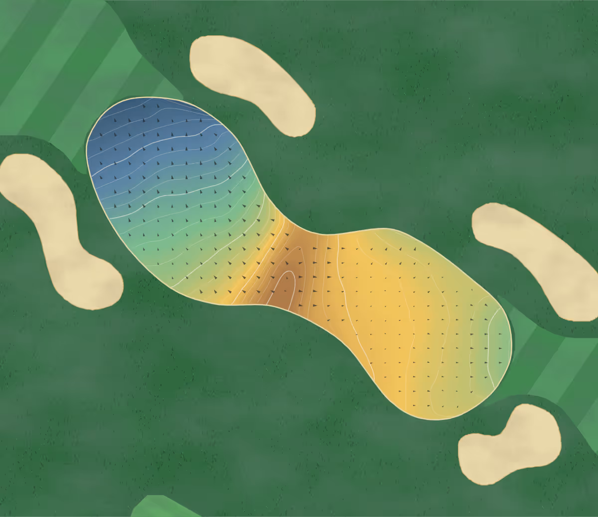 Green contour map of Chartham Park in East Grinstead, England — 187 elevation contours at a 8-centimeter interval with fall-line arrows, traced from 1-meter lidar