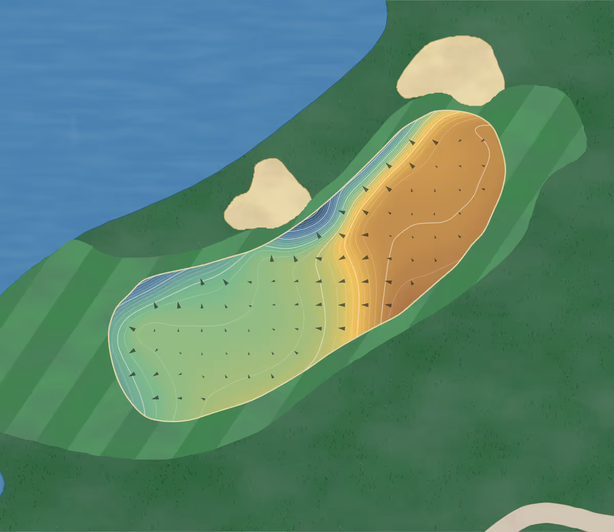 Green contour map of Chartwell in Maryland, United States — 217 elevation contours at a 3-inch interval with fall-line arrows, traced from 1-meter lidar
