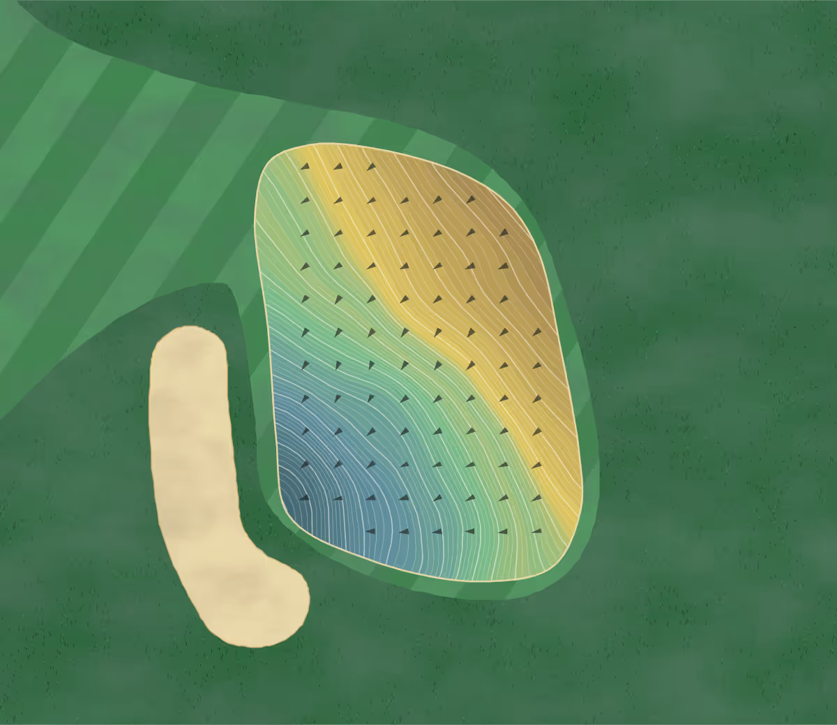 Green contour map of Chattahoochee GC in Gainesville, Georgia — 250 elevation contours at a 3-inch interval with fall-line arrows, traced from 1-meter lidar