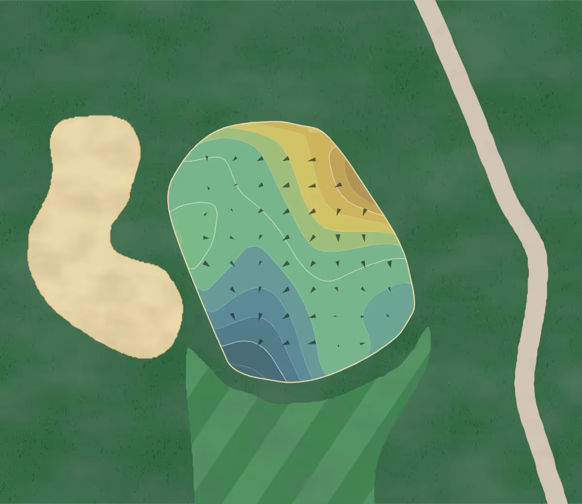 Green contour map of Chemawa GC in North Attleboro, Massachusetts — 151 elevation contours at a 3-inch interval with fall-line arrows, traced from 1-meter lidar