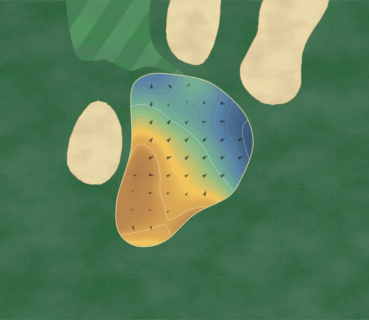 Green contour map of Cherokee Rose in Hinesville, Georgia: 124 elevation contours at a 3-inch interval with fall-line arrows, traced from 1-meter lidar