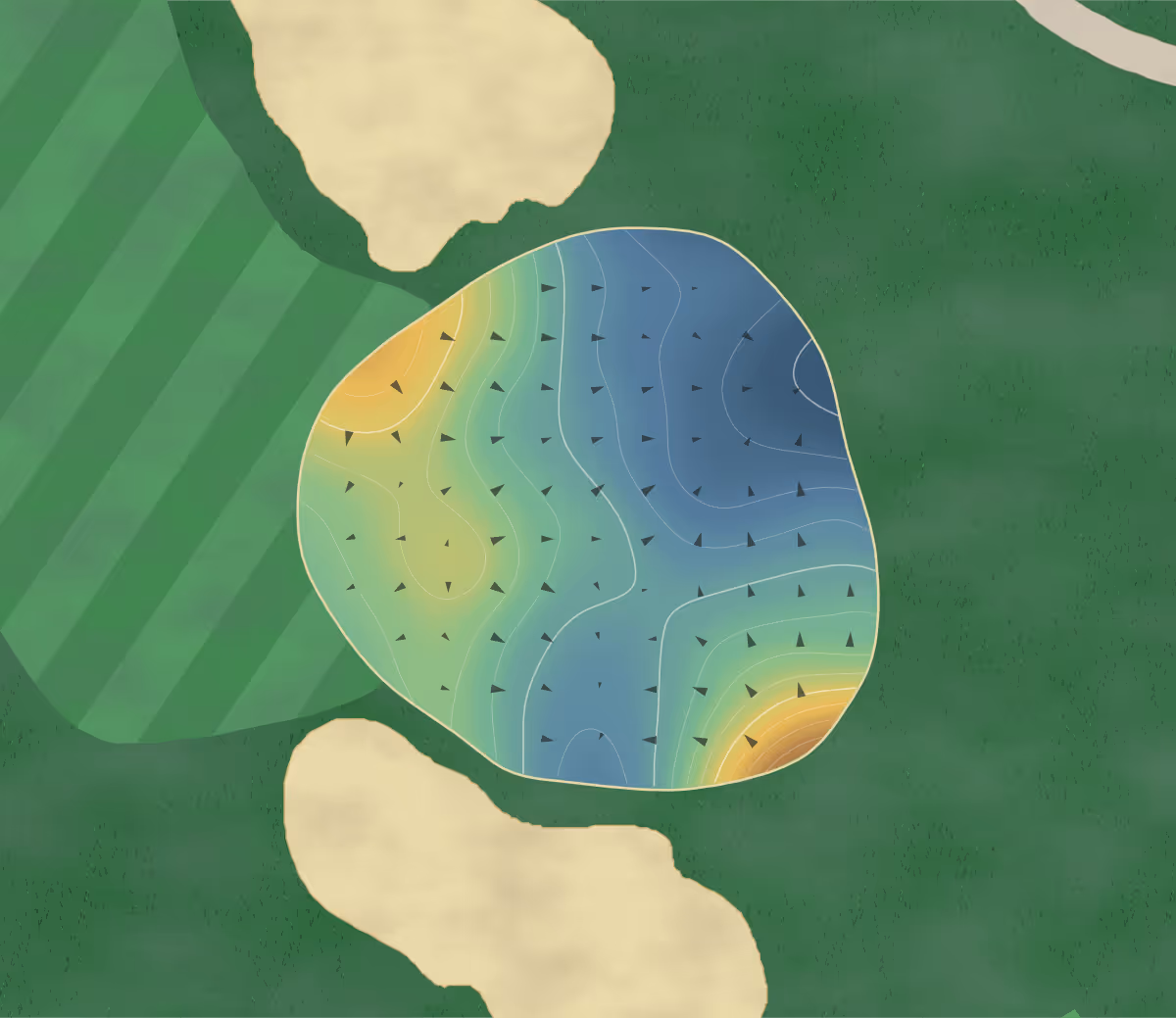 Green contour map of Cherry Hills in Cherry Hills Village, Colorado — 192 elevation contours at a 3-inch interval with fall-line arrows, traced from 1-meter lidar