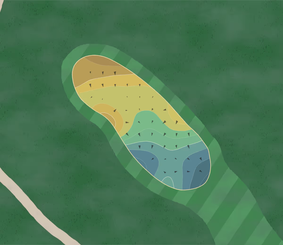 Green contour map of Cherry Island in Elverta, California — 161 elevation contours at a 3-inch interval with fall-line arrows, traced from 1-meter lidar