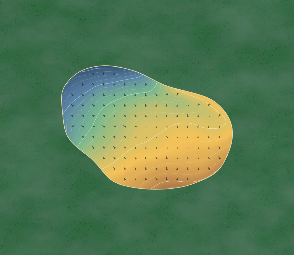Green contour map of Chester GC in Chester, England: 153 elevation contours at a 8-centimeter interval with fall-line arrows, traced from 1-meter lidar