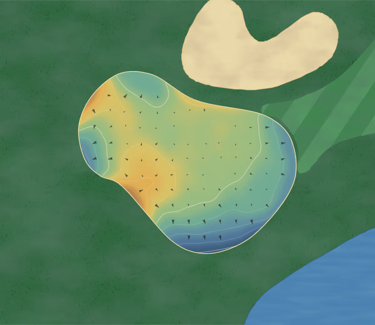 Green contour map of Chester River Yacht & in Chestertown, Maryland — 167 elevation contours at a 3-inch interval with fall-line arrows, traced from 1-meter lidar