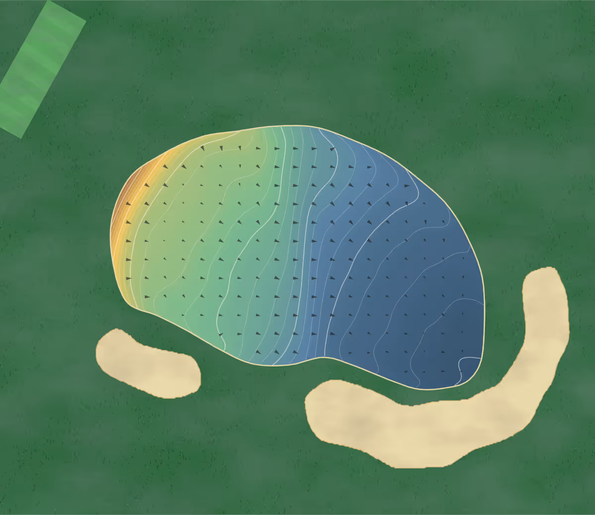 Green contour map of Chevin Vale in Belper, England: 211 elevation contours at a 8-centimeter interval with fall-line arrows, traced from 1-meter lidar
