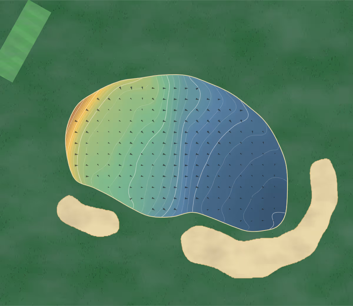 Green contour map of Chevin Vale in Belper, United Kingdom — 211 elevation contours at a 8-centimeter interval with fall-line arrows, traced from 1-meter lidar