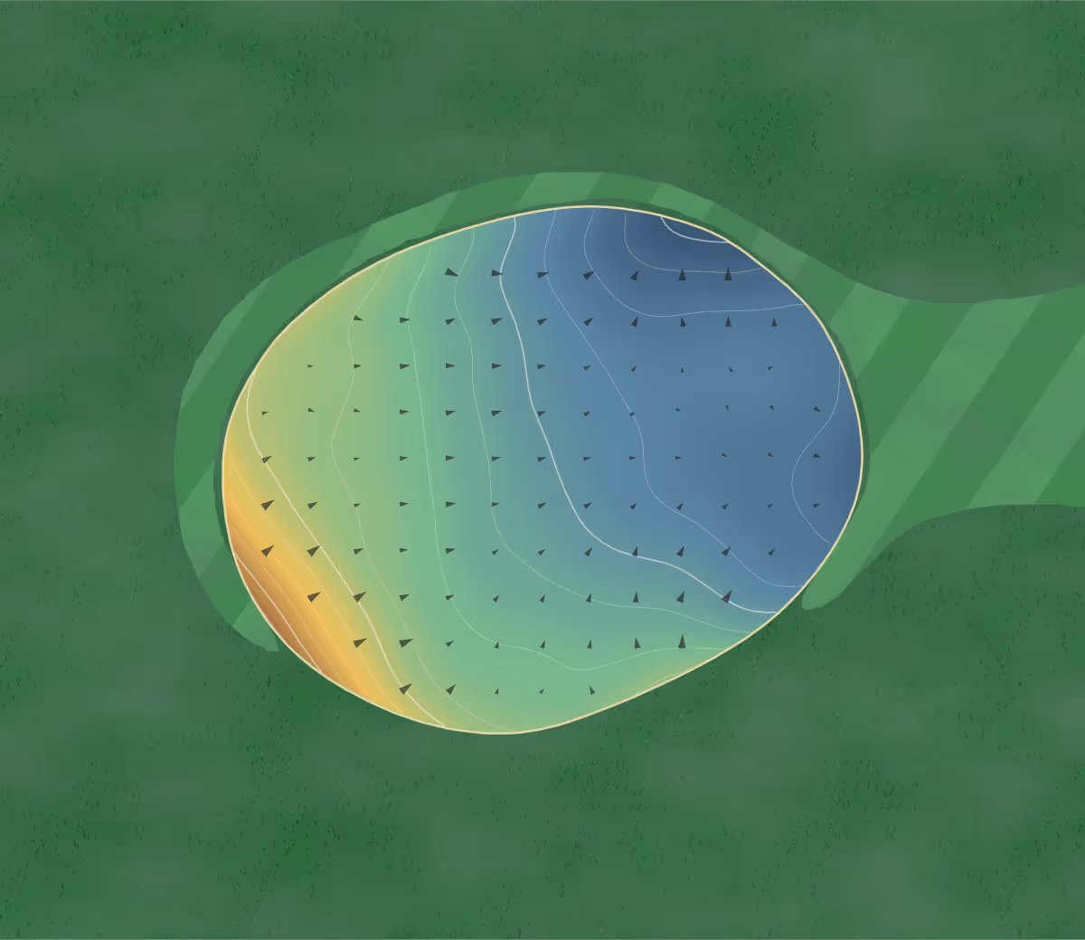 Green contour map of Cheyenne Shadows in Ft. Carson, Colorado — 165 elevation contours at a 3-inch interval with fall-line arrows, traced from 1-meter lidar