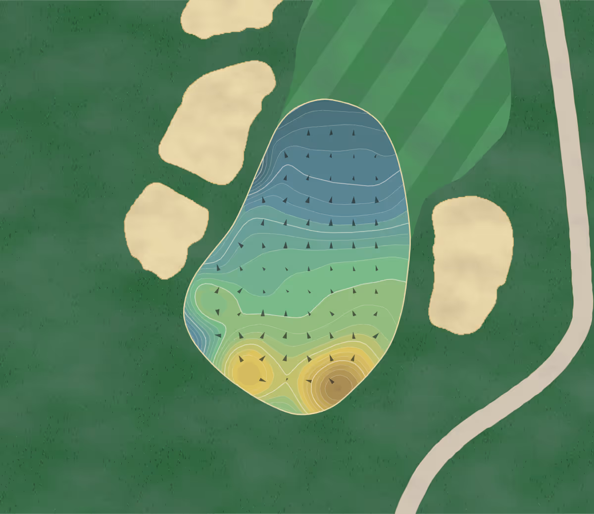 Green contour map of Chickasaw CC in Memphis, Tennessee — 244 elevation contours at a 3-inch interval with fall-line arrows, traced from 1-meter lidar