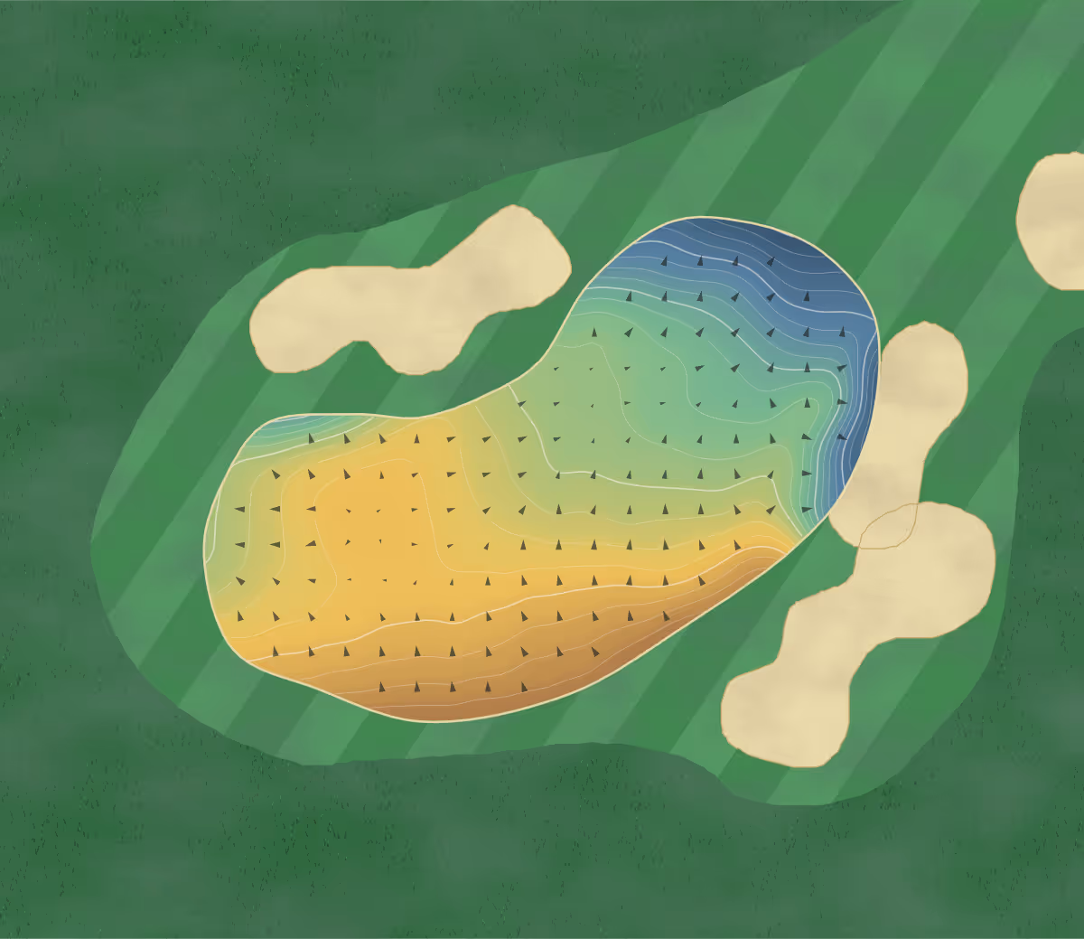 Green contour map of Chigwell in Chigwell, England: 254 elevation contours at a 8-centimeter interval with fall-line arrows, traced from 1-meter lidar
