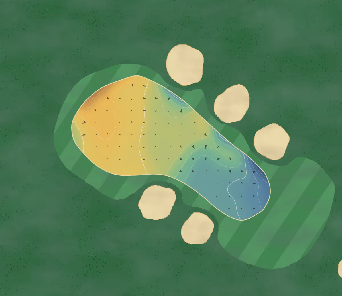 Green contour map of Childwall in Liverpool, England — 113 elevation contours at a 8-centimeter interval with fall-line arrows, traced from 1-meter lidar