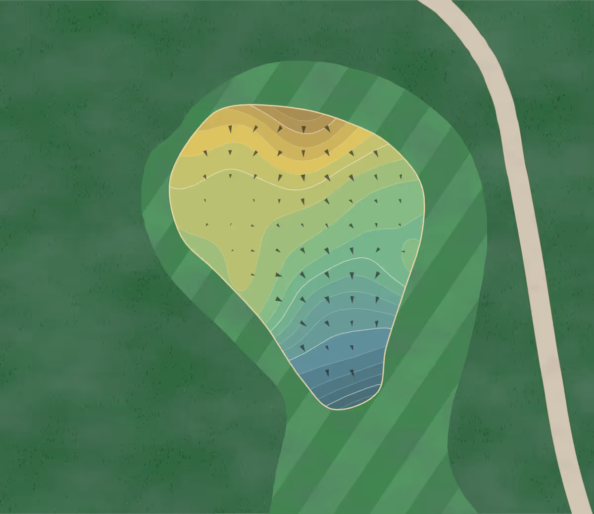 Green contour map of Chimneys GC in Winder, Georgia — 194 elevation contours at a 3-inch interval with fall-line arrows, traced from 1-meter lidar
