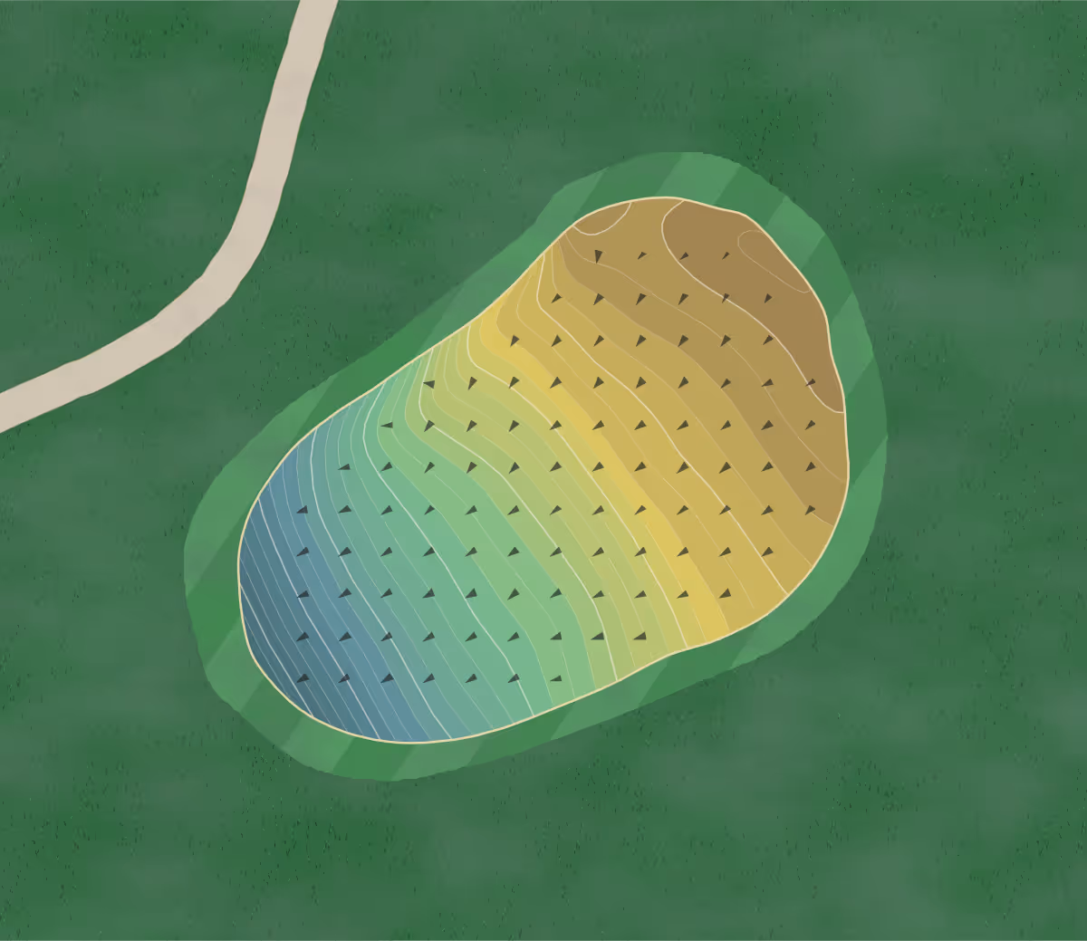 Green contour map of Chippewa GC in Doylestown, Ohio — 259 elevation contours at a 3-inch interval with fall-line arrows, traced from 1-meter lidar