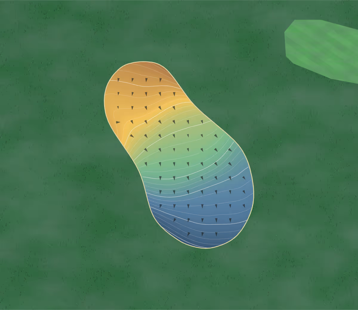Green contour map of Cimarron National GC in Guthrie, Oklahoma: 370 elevation contours at a 3-inch interval with fall-line arrows, traced from 1-meter lidar