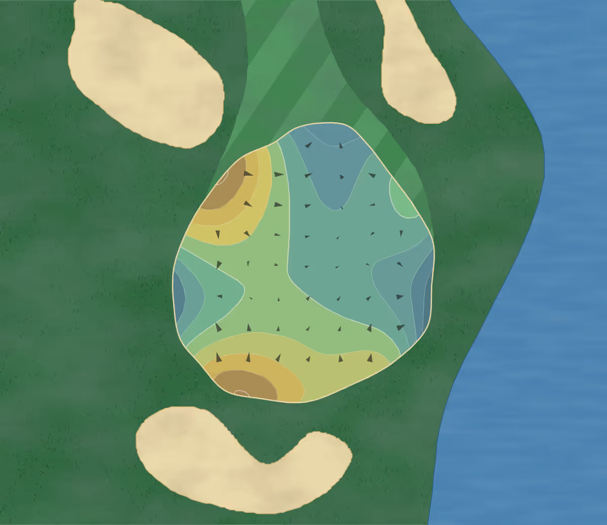 Green contour map of Cimarrone in Jacksonville, Florida — 210 elevation contours at a 3-inch interval with fall-line arrows, traced from 1-meter lidar
