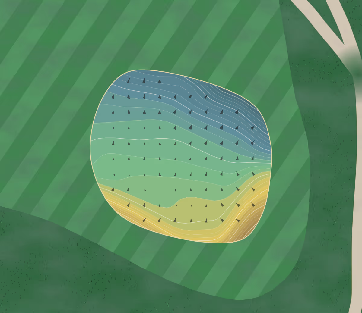 Green contour map of Cincinnati in Cincinnati, Ohio — 358 elevation contours at a 3-inch interval with fall-line arrows, traced from 1-meter lidar