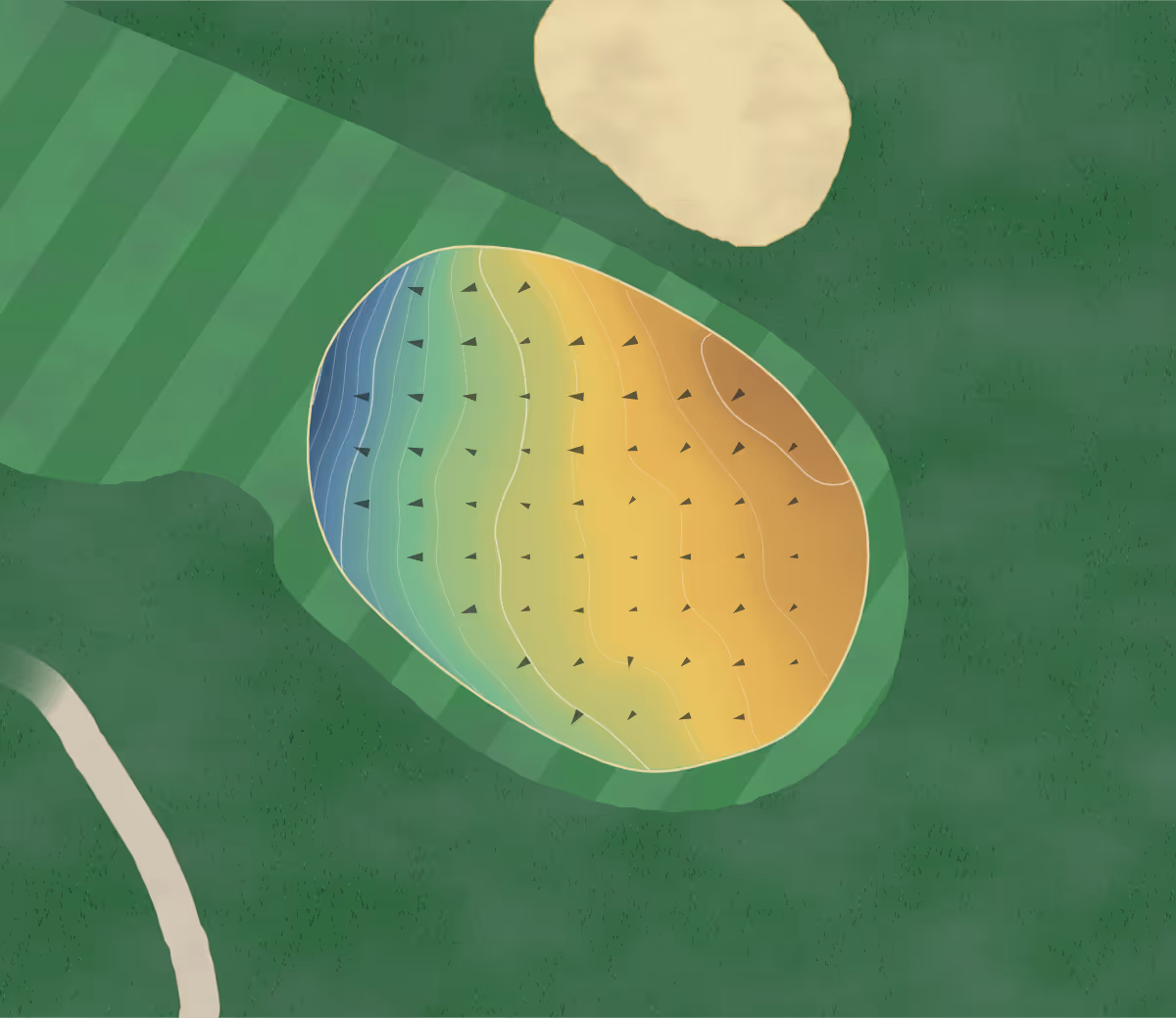 Green contour map of Cinder Ridge in Wilmington, Illinois: 148 elevation contours at a 3-inch interval with fall-line arrows, traced from 1-meter lidar