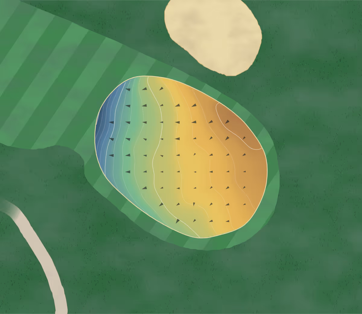 Green contour map of Cinder Ridge in Wilmington, Illinois — 148 elevation contours at a 3-inch interval with fall-line arrows, traced from 1-meter lidar