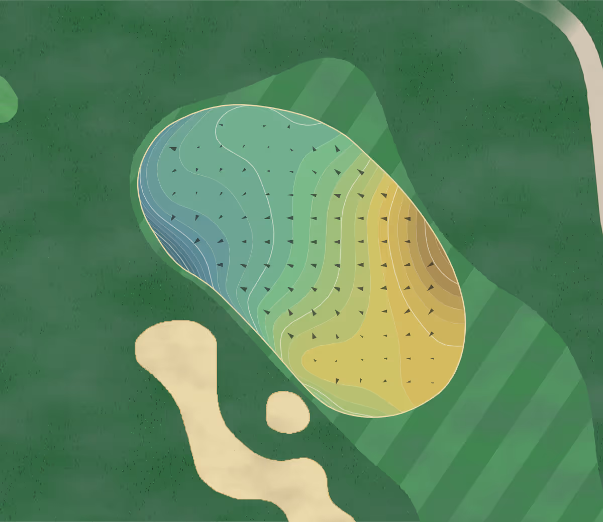 Green contour map of Cinnabar in San Jose, California — 391 elevation contours at a 3-inch interval with fall-line arrows, traced from 1-meter lidar