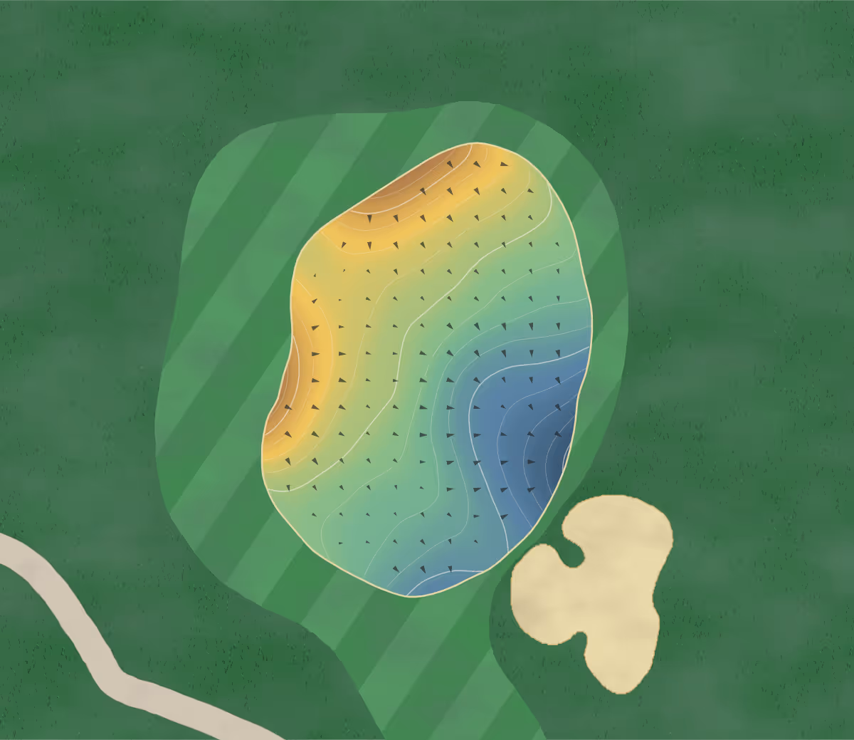 Green contour map of Circling Raven in Worley, Idaho: 14 elevation contours at a 3-inch interval with fall-line arrows, traced from 1-meter lidar