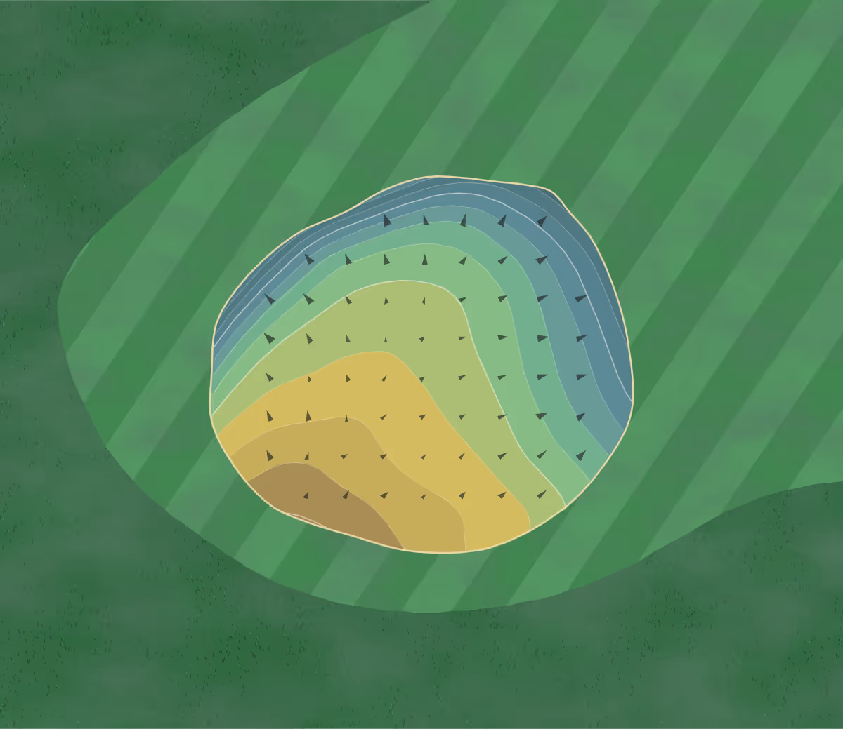 Green contour map of Clair Mar in Powhatan Point, Wisconsin — 62 elevation contours at a 3-inch interval with fall-line arrows, traced from 1-meter lidar